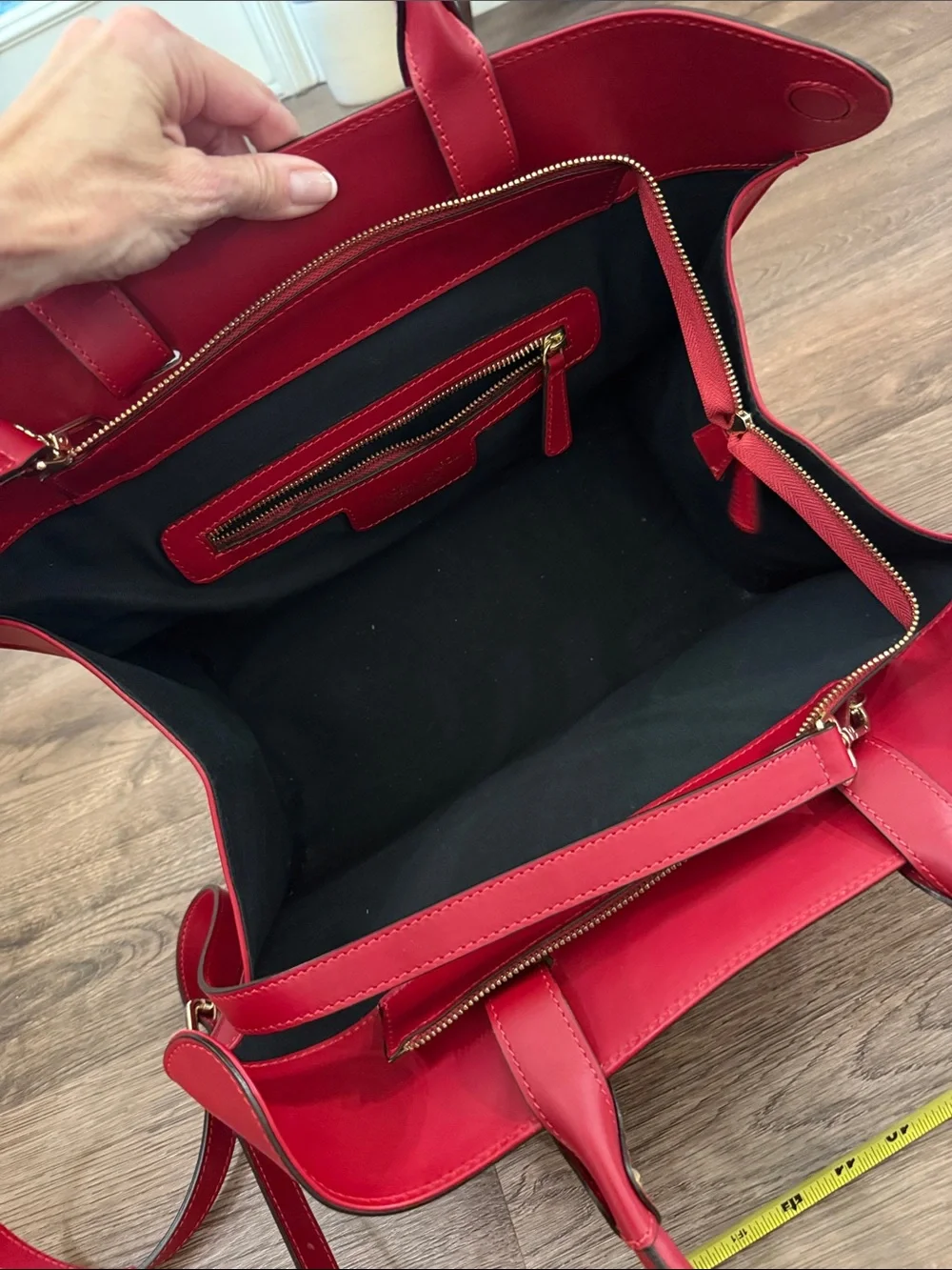 Vittoria Napoli Red Leather Tote Handbag Classic Structured Carryall with strap
